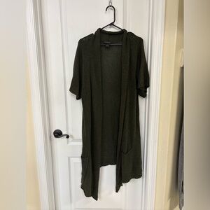 Lane Bryant Olive Green Open Front Knit Cardigan 22/24 Short Sleeve Pockets